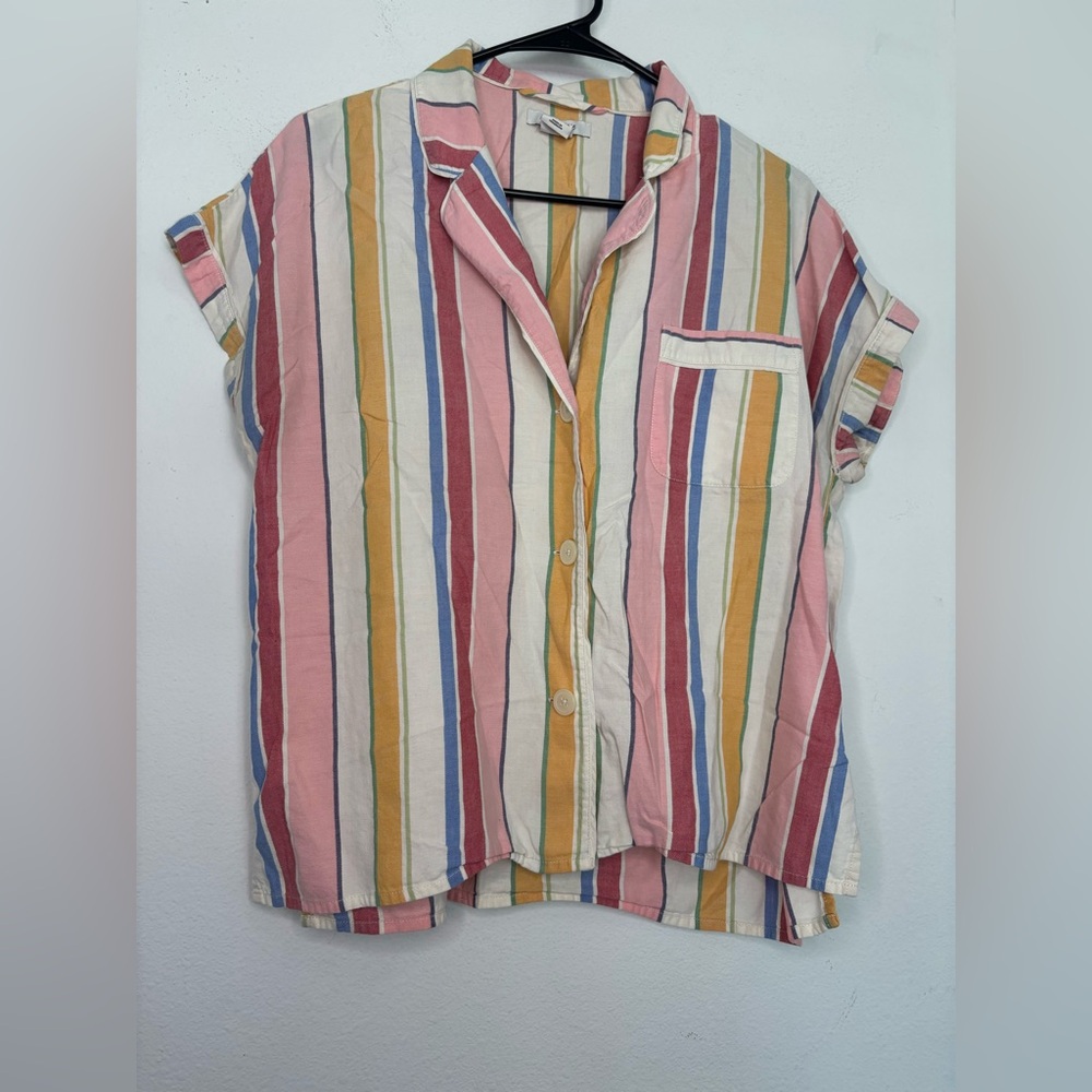 MADEWELL COLORFUL STRIPED BUTTON DOWN CASUAL BLOUSE SZ SMALL - Picture 2 of 7